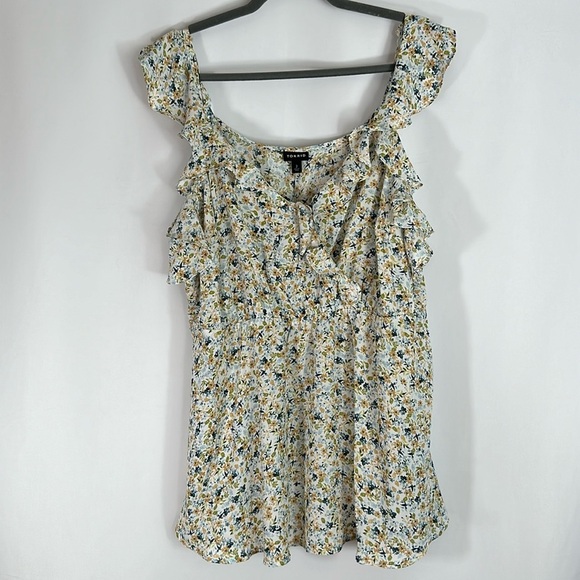 Torrid Peplum Georgette Ruffle Surplice White & Blue Floral Tank Top - Picture 7 of 13
